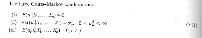 Suppose that Y i = X i , + u i where ( u i ,-, X i , ) satisfy the Gauss-Markov conditions given in Equation (5.31). a. Derive the least squares estimator of and show that it is a linear function of Y i ,..., Y n. b. Show that the estimator is conditionally unbiased. c. Derive the conditional variance of the estimator. d. Prove that the estimator is BLUE.