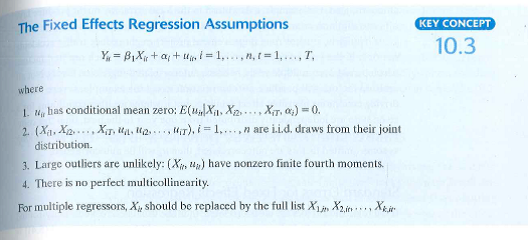 Do the fixed effects regression assumptions in Key Concept 10.3 imply that for t + s in Equation (10.28) Explain.