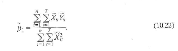 Let denote the entity-demeaned estimator given in Equation (10.22), and let denote the before and after estimator without an intercept, so that Show that ,if [ Hint: Use the definition of before Equation (10.22) to show that