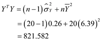 b) Given that Gauss Markov conditions are satisfied, the hypothesis can be tested using a t -test with homoskedastic standard errors Standard error can be found as square root of the variance, the covariance matrix of the coefficients is The diagonals of the above matrix are the variances of the coefficient estimates. The first diagonal for ß 0 second for ß 1 and last for ß 2 , hence the standard error for ß 1 is The coefficient is 0.25 hence t -stat is 2.19 is greater than 1.96 required at the 5% significant level, therefore, the null hypothesis is rejected. The coefficient is significant. a) Let the following be the general linear regression Here the variables are matrices, Y corresponds to the dependent variable test scores, X corresponds to the independent variable matrix, ß stores the regression coefficients, and U is the error vector as defined below As seen from the equation there are n observations for each dependent and independent variable. Here the subscripts X₁ i is the independence variable outcome X₁ for the i-th sample, and X₂ i is the independence variable outcome X₂ for the i-th sample. The OLS estimator for the vector of coefficients is defined as Here T represents the transpose of the matrix. Multiplying the matrices leads to Now it is necessary to compute for the terms inside the matrices. It is possible to use given data to calculate the summation variables. The summation terms with one variable can be computed simply as total observations times average as below The summations with more than one variable can be defined in terms of variance and covariances for example, let be the sample variance for X₁ then The sample variance has as one of the terms, isolate Similar relations can be computed for other summations with two variables as below Here the terms is the sample variance of variable X₂ , is the sample variance of Y , is the sample covariance of X₁ and Y. Hence, substituting into the equation Substitute the values n = 20, average of X₁ 7.24, average of X₂ 4.00, average of Y 4.00, variance of X₁ 0.80, variance of X₂ 2.40, covariance of X₁ and X₂ 0.28, covariance of X₁ and Y 0.22, covariance of X₂ and Y 0.32 into the above, the matrices are The remaining matrix is Finish the computation The formula for standard error of regression is The term is the matrix that stores the residuals defined below The second moment is Note that the first term is the second moment of Y which was found to be Substitute the values, n for 20, 0.26 for variance of Y , and 6.39 for average of Y The second term is that is Calculate the third term Hence, the second moment is computed as The standard error of regression, k is the number of independent variables which is 2, n is 20, and second moment of error is 3.3 The R score can be computed as The SSR is the second moment of residual errors that is The TSS is a multiple of the variance of Y Then the R score is