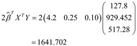 b) Given that Gauss Markov conditions are satisfied, the hypothesis can be tested using a t -test with homoskedastic standard errors Standard error can be found as square root of the variance, the covariance matrix of the coefficients is The diagonals of the above matrix are the variances of the coefficient estimates. The first diagonal for ß 0 second for ß 1 and last for ß 2 , hence the standard error for ß 1 is The coefficient is 0.25 hence t -stat is 2.19 is greater than 1.96 required at the 5% significant level, therefore, the null hypothesis is rejected. The coefficient is significant. a) Let the following be the general linear regression Here the variables are matrices, Y corresponds to the dependent variable test scores, X corresponds to the independent variable matrix, ß stores the regression coefficients, and U is the error vector as defined below As seen from the equation there are n observations for each dependent and independent variable. Here the subscripts X₁ i is the independence variable outcome X₁ for the i-th sample, and X₂ i is the independence variable outcome X₂ for the i-th sample. The OLS estimator for the vector of coefficients is defined as Here T represents the transpose of the matrix. Multiplying the matrices leads to Now it is necessary to compute for the terms inside the matrices. It is possible to use given data to calculate the summation variables. The summation terms with one variable can be computed simply as total observations times average as below The summations with more than one variable can be defined in terms of variance and covariances for example, let be the sample variance for X₁ then The sample variance has as one of the terms, isolate Similar relations can be computed for other summations with two variables as below Here the terms is the sample variance of variable X₂ , is the sample variance of Y , is the sample covariance of X₁ and Y. Hence, substituting into the equation Substitute the values n = 20, average of X₁ 7.24, average of X₂ 4.00, average of Y 4.00, variance of X₁ 0.80, variance of X₂ 2.40, covariance of X₁ and X₂ 0.28, covariance of X₁ and Y 0.22, covariance of X₂ and Y 0.32 into the above, the matrices are The remaining matrix is Finish the computation The formula for standard error of regression is The term is the matrix that stores the residuals defined below The second moment is Note that the first term is the second moment of Y which was found to be Substitute the values, n for 20, 0.26 for variance of Y , and 6.39 for average of Y The second term is that is Calculate the third term Hence, the second moment is computed as The standard error of regression, k is the number of independent variables which is 2, n is 20, and second moment of error is 3.3 The R score can be computed as The SSR is the second moment of residual errors that is The TSS is a multiple of the variance of Y Then the R score is