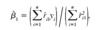 Suppose that the population model determining y is y = 0 + 1 x 1 + 2 X 2 + 3 X 3 + u, and this model satisifies Assumptions MLR.1 through MLR.4. However, we estimate the model that omits x3. Let 0 , 1 and 2 be the OLS estimators from the regression of y on x1 and x2. Show that the expected value of 1 (given the values of the independent variables in the sample) is    where the rf1 are the OLS residuals from the regression of x1 on x2. [Hint: The formula for 1 comes from equation. Plug y. = 0 + 1 xi 1 + 2 xi 2 + 3 xi 3 + u. into this equation. After some algebra, take the expectation treating xi3 and ri 1 as nonrandom.]  