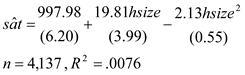 (i) The estimated equation is:   The quadratic term is statistically significant, with t statistic ˜ -3.87. (ii) It is required to find the value of hsize , say hsize *, where reaches its maximum. This is the turning point in the parabola, which hsize * comes out to be 19.81/ [2(2.13)] 4.65. Since hsize is in 100s, this means 465 students is the optimal class size. Of course, the very small R -squared shows that class size explains only a tiny amount of the variation in SAT score. (iii) Only students who actually take the SAT exam appear in the sample, so it is not representative of all high school seniors. If the population of interest is all high school seniors, a random sample of such students who all took the same standardized exam will be needed. (iv) With log( sat ) as the dependent variable, the equation becomes:   The optimal class size is now estimated as about 469, which is very close to what was obtained with the level-level model.