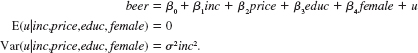 Consider a linear model to explain monthly beer consumption: Write the transformed equation that has a homoskedastic error term.