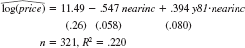 Using the data in KIELMC.RAW, the following equations were estimated using the years 1978 and 1981: and Compare the estimates on the interaction term y81-nearinc with those from equation. Why are the estimates so different