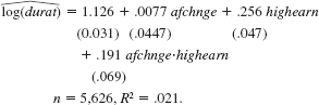 Use the data in INJURY.RAW for this exercise. (i) Using the data for Kentucky, reestimate equation, adding as explana¬tory variables male, married, and a full set of industry and injury type dummy variables. How does the estimate on afchnge-highearn change when these other factors are controlled for Is the estimate still statistically significant (ii) What do you make of the small R-squared from part (i) Does this mean the equation is useless (iii) Estimate equation using the data for Michigan. Compare the estimates on the interaction term for Michigan and Kentucky. Is the Michigan estimate statistically significant What do you make of this
