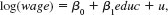 Use the data in WAGE2.RAW for this exercise. (i) In Example 15.2, using sibs as an instrument for educ, the IV estimate of the return to education is.122. To convince yourself that using sibs as an IV for educ is not the same as just plugging sibs in for educ and running an OLS regression, run the regression of log(wage) on sibs and explain your findings. (ii) The variable brthord is birth order (brthord is one for a first-born child, two for a second-born child, and so on). Explain why educ and brthord might be negatively correlated. Regress educ on brthord to determine whether there is a statistically significant negative correlation. (iii) Use brthord as an IV for educ in . Report and interpret the results. (iv) Now, suppose that we include number of siblings as an explanatory variable in the wage equation; this controls for family background, to some extent: log(wage) = 0 + 1 educ + 2 sibs + u. Suppose that we want to use brthord as an IV for educ, assuming that sibs is exogenous. The reduced form for educ is educ = 0 + 1 sibs + 2 brthord + v. State and test the identification assumption. (v) Estimate the equation from part (iv) using brthord as an IV for educ (and sibs as its own IV). Comment on the standard errors for and . (vi) Using the fitted values from part (iv), educ, compute the correlation between educ and sibs. Use this result to explain your findings from part (v).