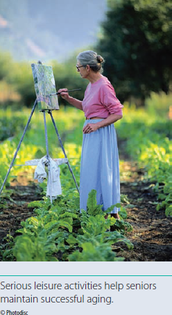 Serious Leisure Contributes to Successful Aging  Serious leisure is a concept first proposed by sociologist Robert Stebbens in 1982, who contended that serious leisure is the systematic pursuit of an amateur, hobbyist, or volunteer core activity that people find so substantial, interesting and fulfilling that … they launch themselves on a (leisure) career centered on acquiring and expressing a combination of its special skills, knowledge, and experience. a In the context of Maslow's hierarchy of needs, serious leisure fulfills multiple need and growth roles for individuals, ranging from belonging to creativity. Stebbens sees serious leisure as a substitution for work for those who may have left the workforce, whether voluntarily or involuntarily, yet he says serious leisure is not a livelihood and one should not get caught up in seeing serious leisure as a substitute for work. Serious leisure carries with it numerous pleasant expectations and memories, doing so to a degree only rarely found in work. b  As part of his description of serious leisure, Stebbens identified six qualities, or descriptors, that are present. In some ways, they are similar to life challenges and do not always represent positive emotions, but they do represent challenges individuals must face in the pursuit of serious leisure. There are linkages to Maslow's hierarchy of human needs at the creativity level as well as Csikszentmihalyi's flow theory. The six qualities are as follows:     Serious leisure activities help seniors maintain successful aging.  The occasional need to persevere to overcome difficulties  The presence of a career that involves achievement, occurring through stages of development and involvement  A significant personal effort focusing on unique acquired knowledge, skill, or training  Eight durable benefits including social interaction and belongingness, self-expression, self-enrichment, enhancement of self-image, feelings of accomplishment, lasting physical products, self actualization, and renewal  A strong identity formed among participants in their chosen pursuits  A unique ethos formed related to the activity resulting in a special social world a  Today's aging population, as reported elsewhere in this text, no longer conforms to the concept of a slow downward spiral or the notion that involvement, physical activity, and learning are not part of acceptable retirement activities. Rather, as the baby boomer population ages, this group is challenging all of the notions of what is appropriate for an aging population. Involvement, engagement, physical activity, and extended work or work-related activities are becoming the norm. As part of this change in the approach to and views of aging, serious leisure is receiving more attention from researchers. Linked with predictors of successful aging, serious leisure is showing promise as a way to enrich successful aging. Rowe and Kahn identify three factors crucial to successful aging: the absence of disease and disability; maintaining mental and physical functioning; and continuing engagement with life. d Brown and colleagues studied older adults involved in a dance program and identified six themes related to the qualities of serious leisure. c They found perseverance among the participants as they learned how to dance. The perseverance was manifest among the participants in attitude and behaviors as they attempted to master basic and advanced dancing steps. Second, the notion of a leisure career included achievement or involvement among the participants. For those so engaged, the concept of a leisure career reflects the successful aging components of learning, involvement, and keeping active. d The third quality and theme involved considerable personal effort to acquire specific knowledge of the leisure activity. The characteristic of a unique ethos reflects directly upon the development of a new and specialized social world resulting in a strong social network, both of which are recognized components of successful aging. The benefits of involvement in serious leisure as they relate to this study involved self-actualization, self-enrichment, self-expression, feelings of accomplishment, enhancement of self-image, regeneration of self, self-gratification, lasting physical products, and social interaction and belongingness. The benefits of involvement may have the most long-lasting impact on the participants and successful aging. Identity formulation , another quality, comes from the other five characteristics and the researchers found the participants formed a strong identity with their pursuits. More important, it suggests the power of serious leisure as a contributor to successful aging. Do you have a grandparent who is actively engaged in serious leisure