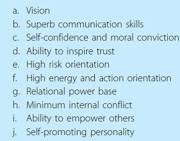 Referring to the characteristics listed in Exhibit 9.3 on on page 336, identify each statement by its characteristic using the letters a-j. (Reference Exhibit 9.3)   _______________ As the leader of his fraternity, Justin has a way of using eloquent, imaginative, and passionate presentations to inspire his fraternity brothers.<div style=padding-top: 35px> 