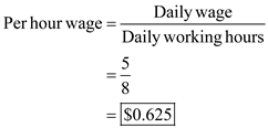 Minimum wage rate: a. Find the minimum wage in Mexico in terms of dollars. In 2003, daily minimum wage in Mexico was about 60 pesos per day. Exchange rate between Mexican peso and U.S. dollar is 12 pesos per dollar. Then, number of dollars require to get a peso is   . The 60 peso is equal to   per day. Therefore, the Mexican minimum daily wage is   . b. Find the minimum wage of Mexican employees typically work 8-hour days in terms of dollars. A Mexican peso is equal to   dollars. Hence, the Mexican minimum daily wage is   . The minimum wage per hour of Mexican employees in terms of dollars is as follows:   Hence, the minimum wage per hour of Mexican employees in terms of dollars is $0.63. c. The minimum wage in Mexico in terms of dollars is $0.63 per hour. Whereas, the Federal minimum wage in the United States is   per hour. Hence, the hourly minimum wage decided by federal government is   times larger than the hourly Mexican minimum wage that is   . d. Since minimum wage in the U.S. is higher than the Mexico, the U.S. is more likely to receive low-skilled immigrants.