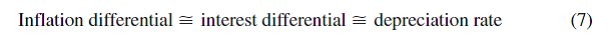 Equation (7) in Section 23-5 tells us that inflation differentials, interest differentials, and depreciation rates are all approximately equal. Why are they only approximately, as opposed to exactly, equal    