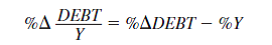 In this problem we will verify equation (3):      a. Go to www.treasurydirect.gov/govt/reports/pd/histdebt/histdebt.htm and retrieve data for the U.S. debt from 1950-2012.  b. Go to http://research.stlouisfed.org/fred2 and click on Categories, under National Income Product Accounts select GDP/GNP. Find and download data for annual GDP.  c. Calculate the debt-to-GDP ratio (you will need to convert U.S. debt units into billions of dollars).  d. Calculate the percent change in the debt-to-GDP ratio directly using the formula      e. Now calculate the percent change in the debt-to-GDP ratio using equation (3).  f. What is the average difference in the     calculated through these two methods Do they seem equivalent