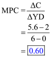 Autonomous expenditure refers to summation of investment and government expenditure. In addition, consumption expenditure might have an autonomous portion in it. In other words, we can say that autonomous expenditure is that expenditure which a country incurs when GDP is zero. It means autonomous expenditure is that part of the aggregate expenditure, which does not depend on GDP. The components of aggregate planned expenditure of Turtle Island are given below: Here autonomous expenditure is $ 2 billion as it is the summation of investment and government expenditure. This is because, the autonomous consumption expenditure is zero here, and investment and government expenditure add up to $ 2 billion. We know that marginal propensity to consume can be obtained by dividing the change in consumption expenditure by change in the disposable income. Where: • MPC=Marginal propensity to consume • =Change in consumption expenditure • Change in disposable income Now, substitute the values in the formula: Here marginal propensity to consume is 0.60.