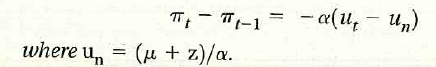 Supply shocks and wage flexibility  Suppose that the Phillips curve is given by    Recall that this Phillips curve was derived in this chapter under the assumption that the wage bargaining equation took the form    We can think of a as a measure of wage flexibility-the higher is a, the greater is the response of the wage to a change in the unemployment rate, a u t.  a. Suppose = 0.03 and z = 0.03. What is the natural rate of unemployment If = 1 if = 2 What is the relation between and the natural rate of unemployment Interpret your answer. In Chapter 7, the text suggested that a reduction in the bargaining power of workers may have something to do with the economy's relatively mild response to the increases in oil prices in the past few years as compared to the economy's response to increases in oil prices in the 1970s. One manifestation of a reduction in worker bargaining power could be an overall increase in wage flexibility, i.e., an increase in a. b. Suppose that as a result of an oil price increase, p increases to 0.06. What is the new natural rate of unemployment if = 1 if = 2 Would an increase in wage flexibility tend to weaken the adverse effect of an oil price increase Explore Further