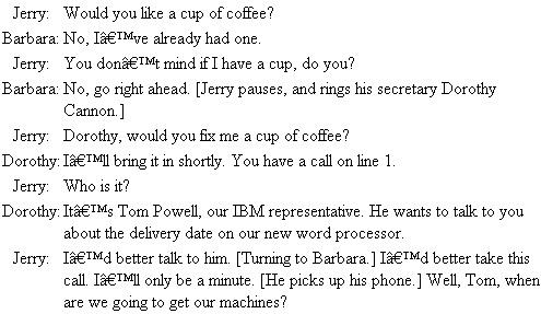 The Employment Interview  Jerry Sullivan is the underwriting manager for a large insurance company located in the Southwest. Recently, one of his best employees had given him two weeks' notice of her intention to leave. She was expecting a baby soon, and she and her husband had decided she was going to quit work and stay home with her new baby and her other two young children. Today, Jerry was scheduled to start interviewing applicants for this job. The first applicant was Barbara Riley. She arrived at the company's office promptly at 9 AM, the time scheduled for her interview. Unfortunately, just before she arrived, Jerry received a phone call from his boss, who had just returned from a three-week vacation. He wanted Jerry to bring him up to date on what had been going on. The telephone conversation lasted 30 minutes. During that time, Barbara Riley was seated in the company's reception room. At 9:30, Jerry went to the reception room and invited her into his office. The following conversation occurred:    This phone conversation goes on for almost 10 minutes. After hanging up, Jerry turns again to Barbara to resume the interview.    At that point, Barbara tells Jerry about her education, which includes an undergraduate degree in psychology and an MBA, which she will be receiving shortly. She explains to Jerry that this will be her first full-time job. Just then the phone rings, and Jerry's secretary tells him that his next interviewee is waiting.    Questions  1. Outline the inadequacies of this interview. 2. What information did Jerry learn? 3. What do you think of Jerry's last questions?