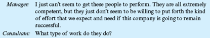 Our Engineers Are Just Not Motivated  You are a consultant to the manager of mechanical engineering for a large company (8,000 employees, $200 million annual sales) that manufactures industrial equipment. The manager has been in this position for six months, having moved from a similar position in a much smaller company.         What should management do to correct the situation?