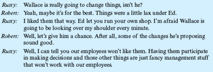 Changes in the Plastics Division  Ed Sullivan was general manager of the Plastics Division of Warner Manufacturing Company. Eleven years ago, Ed hired Russell (Rusty) Means as a general manager of the Plastics Division's two factories. Ed trained Rusty as a manager and thinks Rusty is a good manager, an opinion based largely on the fact that products are produced on schedule and are of such quality that few customers complain. In fact, for the past eight years, Ed has pretty much let Rusty run the factories independently. Rusty believes strongly that his job is to see that production runs smoothly. He feels that work is work. Sometimes it is agreeable, sometimes disagreeable. If an employee doesn't like the work, he or she can either adjust or quit. Rusty, say the factory personnel, runs things. He's firm and doesn't stand for any nonsense. Things are done by the book, or they are not done at all. The turnover in the factories is low; nearly every employee likes Rusty and believes that he knows his trade and that he stands up for them. Two months ago, Ed Sullivan retired and his replacement, Wallace Thomas, took over as general manager of the Plastics Division. One of the first things Thomas did was call his key management people together and announce some major changes he wanted to implement. These included: (1) Bring the operative employees into the decision-making process; (2) establish a planning committee made up of three management members and three operative employees; (3) start a suggestion system; and (4) as quickly as possible, install a performance appraisal program agreeable to both management and the operative employees. Wallace also stated he would be active in seeing that these projects would be implemented without delay. After the meeting, Rusty was upset and decided to talk to Robert Mitchell, general manager of sales for the Plastics Division.     Do you agree with Rusty? Discuss.