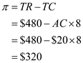 (a)The given graph shows the monopoly market situation as the demand curve is a downward sloping curve. For the purpose of determining the equilibrium level of output, the profit-maximizing condition of the monopoly firm is given by:   From the graph, this implies that the monopoly level of equilibrium output level is 4 Under the condition of profit-maximization, the equilibrium monopoly price follows from the demand curve at the equilibrium monopoly quantity. From the graph, this implies that the monopoly level of equilibrium price is $60 Hence, the monopoly profit is given by:   Thus, the firm's optimal price is $60 per unit, optimal output is 4 units and the resulting profit is $160 (b)The case is of first-degree price discrimination in which the firm charges the maximum price that the consumer is willing to pay for each unit of the good purchased such that all consumer surpluses is extracted and the firm earns the highest possible profits. From the graph, it is evident that the firm would charge $90 for the 1 st unit, $80 for the 2 nd unit, $70 for the 3 rd unit, $60 for the 4 th unit, $50 for the 5 th unit, $40 for the 6 th unit, $30 for the 7 th unit and $20 for the 8 th unit. Th firm would not sell beyond the 8 th unit as the marginal cost is greater than the price followed from the demand curve. That means, for n th unit, the firm shall charge a price followed from the demand curve. Hence, the profit earned by the firm under first-degree price discrimination is equal to the consumer surplus, which is given by:   Thus, the firm's optimal price is the maximum price that the firm could charge as followed from the demand curve, optimal output is 8 units and the resulting profit is $320 (c)Under the case of two-part pricing, the firm charges a fixed fee for the right to purchase its goods and a per-unit charge for each unit purchased. Like the firm practicing first-degree price discrimination, the firm under the two-part pricing extract all consumer surplus from consumers in the form of fixed fee and charge a per-unit price equal to the marginal cost. Hence, under the two-part pricing, the fixed fee charged by the firm is $320 and a per-unit price of $20. The optimal output sold by the firm under two-part pricing is 8 units. The profit earned by the firm under two-part pricing is given by:   Thus, the firm's optimal price is $320 as the fixed fee and $20 per unit, optimal output is 8 units and the resulting profit is $320 (d)Under the case of block pricing, the firm charges the amount equal to the total value that the consumer places on the given bundle of a good. From the graph, it is evident that the firm would sell 8 units as beyond the 8 th unit, the marginal cost exceeds the price that follows from the demand curve. The total value placed by the consumer for the bundle of 8 units of good is given by:   That means, the firm would charge a price of $480 for the bundle of 8 units of the good under block pricing. The profit earned by the firm under block pricing is given by:   Thus, the firm charges $480 for the bundle of 8 units of the good and makes a profit of $320 under block pricing.