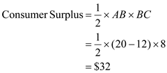 In case of a public good, same quantity of public good is provided to each consumer and they pay a price according to their demand schedule. In the case given, there are two workers and they have a same demand curve   . This implies that both the workers face the same price. The corresponding figure for this case is Figure A-1 below   Figure A-1 a)To determine the price and quantity of the public good, compute the combined demand of both workers:   The socially efficient level of public good occurs at a point where the marginal cost of producing it equals the total demand for it. Hence equilibrate total demand with the marginal cost:   Hence the socially efficient output level is 8 units. b)Workers as individual can pay $12 for 8 units of public good but the marginal cost of providing 8 units is $24. Hence individually they are not able to pay for it. But if each of them is willing to pay $12 jointly, they can together pay $24 and thus will be able to afford the socially efficient level of output. Hence each worker will have to pay $12 per unit to provide socially efficient quantity. c)If there is a third worker that values the public good like the other two contributing workers, then her individual demand for public good would be   . In that case the combined or total demand by three workers becomes:   As mentioned, the socially efficient level of public good occurs at a point where the marginal cost of producing it equals the total demand for it. Hence equilibrate total demand with the marginal cost:   Hence the socially efficient output level is 12 units Notice that when two workers contribute for the provision of public good, the socially efficient level of public good is 8 units while when there are three workers to value the public goods, the socially efficient output becomes 12 units. Hence the amount of public good provided by the two workers is not socially efficient given the three workers demand for public good.Consumer surplus is the area of the portion above the price line and below the demand curve. Individually, each of the two workers face a price line of $12 for 8 units of public good. Hence the consumer surplus of first two workers is:   Note that the third worker pays nothing but enjoys all 8 units of the public good. Hence he faces a price line of x-axis. Thus, her consumer surplus is:   Therefore, the first two workers enjoy a consumer surplus of $32 while the consumer that free rides , enjoys a consumer surplus of $128.