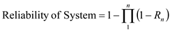 a) If the three components are arranged in series, calculate reliability of the entire system using following formula: Where, R n represents the reliability of the n th component in the system. In this case, the system has three components each with reliability of 0.9, therefore, total reliability of the system Thus, the system is 72.9% reliable. b) If three components are arranged in parallel, calculate reliability of the entire system using following formula: Where, R n represents reliability of n th component in the system. In this case, the system has three components each with reliability of 0.9, therefore, the total reliability of the system is calculated as follows: Thus, the system is 99.9% reliable. c) If two components are used in parallel and one component in series to the pair in parallel, calculate total reliability of the system in following manner: Thus, the system is 89.1% reliable. d) If two components are placed in series, and that pair is placed in parallel with another component, calculate total reliability of the system in following manner: Thus, the system is 98.1% reliable.