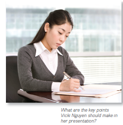 ALTA DATA SOLUTIONS: MAKING THE SALE When Vicki Nguyen reached her office, she had a message from Mike Smith, the regional sales manager, to meet him in his office regarding the Burtell Inc. order. Vicki Nguyen is a senior sales associate for Alta Data Solutions Inc., a firm that markets software and hardware designed for data storage. The Burtell order represents a multimillion-dollar contract for Alta Data Solutions and would help Burtell boost its productivity levels and revenue for the region. To prepare for the meeting, Nguyen reviews her sales call report notes on the Burtell account. Alta Data Solutions Alta Data Solutions provides software and hardware solutions to large firms and has an established track record for delivering an exceptional standard of quality and high levels of customer service. This excellent reputation allows Alta Data Solutions to charge a substantial premium, ranging from 10 to 20 percent above the market leader. The data storage software services market has been dominated for two decades by this market leader. Alta Data Solutions holds the second position in the marketplace, with a considerably lower but growing market share. Only one other competitor, an aggressive, small, low-price player, holds a significant market share; this provider has made inroads into the market in the past several years through its aggressive sales tactics. Alta Data Solutions has just built a new facility and hired 50 new software programmers. Therefore, the company must generate new business to meet its higher financial goals; even more important in the short run, it must keep the new programmers working on interesting projects to retain them. Burtell Inc. Burtell Inc. is a division of a major U.S.-based consumer products firm. Its purchasing department negotiates contracts for software services and coordinates the interface among a variety of members from different departments. The business environment for consumer products has become highly competitive in recent years, leading to tight budgets and higher levels of scrutiny of the value added by vendors. Competition is fierce, as large numbers of end-user customers are considering vendors that provide the most data analysis with their products. Burtell Inc. has been consistently buying software development services from the market leader since 1991 and is generally satisfied with its service. A recent change in corporate leadership, however, has increased concerns about its overreliance on one vendor for a particular service. Also, because of the difficult economic climate, the company is concerned about the cost of software services and whether it is necessary to provide such a high service level. Vicki Nguyen's Call Report A call report is like a diary of sales calls made to a particular client. The notes in Vicki Nguyen's Burtell file pertaining to the current negotiations began on June 4: June 4: I contacted Bethany O'Meara, chief purchasing officer at Burtell, to introduce myself to her and get a sense of what their future software needs might be. She told me that the slowed business climate had caused Burtell to institute a program for increased efficiency in operations and that they would be looking to negotiate a new contract for software solutions. She gave me some insights into the technological aspects of their needs. June 18: Met with Jon Aaronson, head of R D, to explain our productivity- enhancing solutions. Went into considerable depth explaining how Alta could service their needs and learned what they were looking for in a provider. I went over some specific product specification issues, but Jon did not seem impressed. But he did ask for a price and told me that the final decision rested with Brad Alexander, the chief financial officer. July 2: Presented to Bethany O'Meara and Jon Aaronson. They first asked about the price. I gave them a quote of $10 million. They suggested that other services were much cheaper. I explained that our price reflected the latest technology and that the price differential was an investment that could pay for itself several times over through faster communication speeds. I also emphasized our reputation for high-quality customer service. While the presentation appeared to meet their software needs, they did not seem impressed with the overall value. I also sent a copy of the presentation in report form to Brad Alexander and attempted to get an appointment to see him. July 9: Contacted Jon Aaronson by phone. He told me that we were in contention with three other firms and the debate was heated. He stated that the other firms were also touting their state-of-the-art technology. Discussed a lower price of $7 million. Also encouraged him to visit Alta Data Solutions headquarters to meet with the product manager who oversaw the product development efforts and would manage the implementation of the product. He wasn't interested in making the two-day trip even though it would spotlight our core competencies. July 15: Received a conference call from Brad Alexander and Jon Aaronson to discuss the price. Brad said the price was still too high and that he could not depreciate that amount over the life of the software and meet target levels of efficiency. He wanted a final quote by August 6. The Final Pitch Vicki Nguyen prepared for her meeting with Mike Smith, Alta's regional sales manager, by going over her notes and market data about the competitors. Smith's voicemail had said they'd be meeting to put together their best possible proposal.   Help Vicki Nguyen prepare her sales presentation. What are the key points she should make in her presentation<div style=padding-top: 35px> 