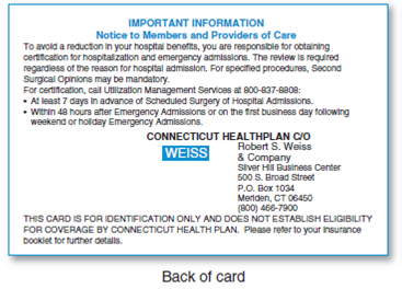 Abstracting Insurance Information  A patient shows the following insurance identification card to the medical insurance specialist:      A. What copayment is due when the patient sees an in-network physician? B. What payment rules apply when the patient sees an out-of-network physician? C. What rules apply when the patient needs to be admitted to the hospital?