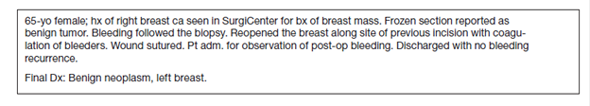 Working with Medical Records  The following chart note contains typical documentation abbreviations and shortened forms for words.    Research the meaning of each abbreviation (see the Abbreviations list at the end of the text) and write their meanings: A. yo B. hx C. ca D. bx E. Pt F. adm. G. op H. Dx