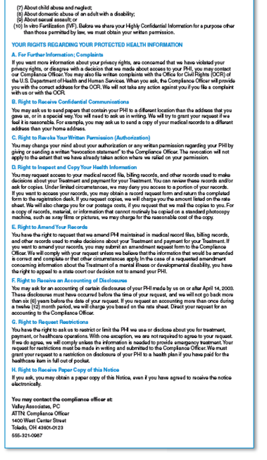 Based on the information in Figure 2.4 on pages 48-50: 1. Is permission needed to share a patient's PHI with his or her life insurance company? 2. Is written authorization from a patient needed to use or disclose health information in an emergency? 3. What is the purpose of an accounting of disclosures? FIGURE 2.4 Example of a Notice of Privacy Practices (Continues on the following pages)