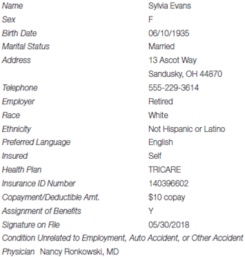 Patient: Sylvia Evans From the Patient Information Form   Encounter Date: 10/15/2018 Diagnoses The patient presents with postmenopausal bleeding due to estrogen deficiency. Procedures Saw this established patient in the office for a follow-up visit on her postmenopausal bleeding. Performed a problem-focused history and exam with straightforward decision making. Medisoft Tip Note that Sylvia Evans already has a set of transactions in the database for her visit on 10/11/2018. Enter the new transactions (for 10/15/2018) in the Transaction Entry dialog box under the previous transactions. When applying the $10 copayment for the second visit, make sure to apply it to the procedure code with the 10/15/2018 date.<div style=padding-top: 35px> 