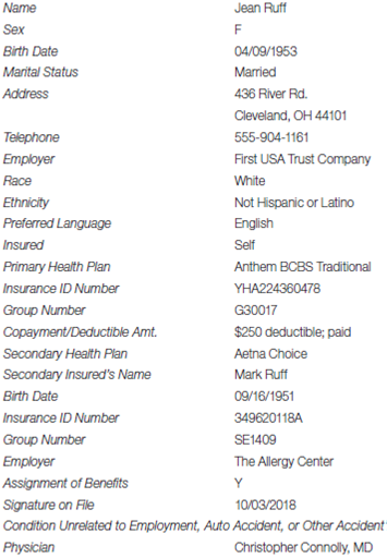 Patient: Jean Ruff From the Patient Information Form   Encounter Date: 10/03/2018 Diagnoses The patient complains of a spiking fever and chills for three days. Procedures Saw this new patient in the office. Performed an expanded problem-focused history and exam with low-complexity decision making. Following the finding of a bulls-eye rash on the patient's left shoulder, ordered a Borrelia test tomorrow for suspected Lyme disease.<div style=padding-top: 35px> 
