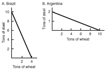 If 1 ton of steel could be traded for 1 ton of wheat, Brazil would trade its ------ for Argentina's F igure 1