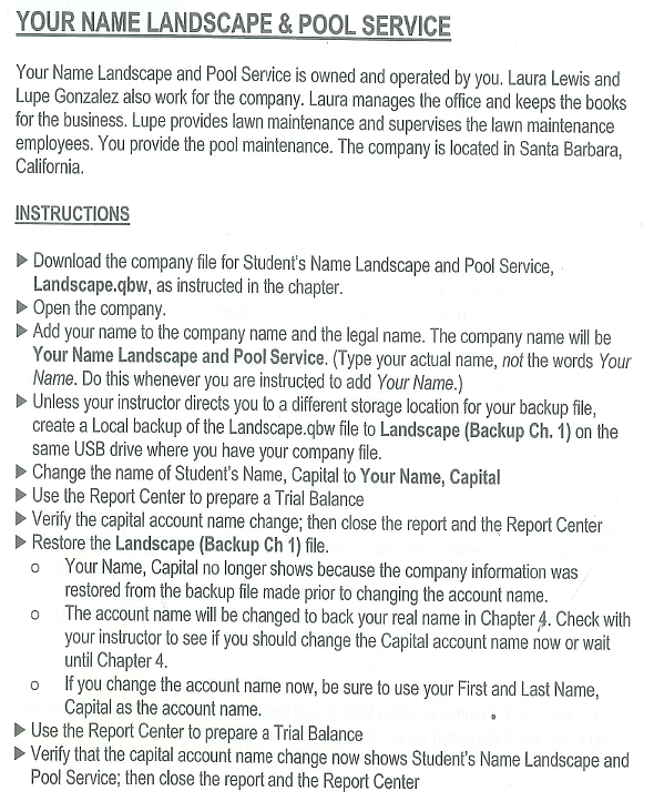 At the end of each chapter, you will work with a different company and enter transactions that are similar to the ones you competed in the text. Follow the instructions given for transaction entry and printing. You may refer to the chapter for assistance.