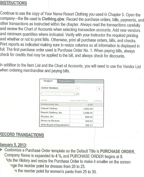 Chapter 6 continues with the transactions for purchase orders, merchandise receipts, bills, bill payments, and sales tax payments. Your partner, Karen Olsen, prints the checks, purchase orders, and any related reports; and you sign the checks. This procedure establishes cash control procedures and lets both owners know about the checks being processed.           