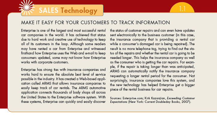 Sales Technology 1.1 described the use of Enterprise's ARMS system. How could having the ARMS system help an Enterprise salesperson sell to a new insurance company? (In Reference Sales Technology 1.1)   