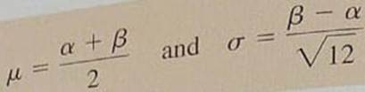 Expand Your Knowledge: Continuous uniform Probability Distribution Let and be any two constants such that . Suppose we choose a paint x at random in the interval from to . In this context the phrase at random is taken to mean that the point x is likely to be chosen from one particular part of the interval as any other part. Consider the rectangle.     The base of the rectangle has length - and the height of the rectangle is 1/( - ), so the area of the rectangle is 1. As such, this rectangle's top can be thought of as part of a probability density curve. Since we specify that x must lie between and , the probability of a point occurring outside the interval [ , ] is, by definition, 0. From a geometric point of view, x chosen at random from to . For this reason, the top of the (rectangle's) density curve is flat or uniform. Now suppose that and are numbers such that a b . What is the probability that a number x chosen at random from to will fall in the interval [ a , b ] Consider the graph     Because x is chosen at random from [ , ], the area of the rectangle that lies above [ a , b ] is the probability that x lies in [ a , b ]. This are is     In this way we can assign a probability to any interval inside | , |. This probability distribution is called the continuous uniform distribution (also called the rectangular distribution). Using some extra mathematics, it can be shown that if x is a random variable with this distribution, then the mean and standard deviation of x are     Sedimentation experiments are very important in the study of biology, medicine, hydrodynamics, petroleum engineering, civil engineering, and so on. The size (diameter) of approximately spherical particles is important since larger particles hinder and sometimes block the movement of smaller particles. Usually the size of sediment particles follows a uniform distribution (Reference: Y. Zimmels, Theory of Kindred Sedimentation of Polydisperse Mixtures. AIChE Journal , Vol. 29, No. 4, pp. 669-676). Suppose a veterinary science experiment injects very small, spherical pellets of low-level radiation directly into an animal's bloodstream. The purpose is to attempt to cure a form of recurring cancer. The pellets eventually dissolve and pass through the animal's system. Diameters of the pellets are uniformly distributed from 0.015 mm to 0.065 mm. If a pellet enters an artery, what is the probability that it will be the following size (a) 0.050mm or larger. Hint : All particles are between 0.015 mm and 0.065 mm, so larger than 0.050 means 0.050 x 0.065. (b) 0.040 mm or smaller (c) between 0.035 mm and 0.055 mm (d) Compute the mean size of the particles. (e) Compute the standard deviation of paricle size.