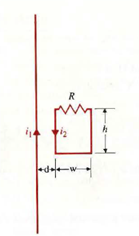 A rectangular loop of width w and height his situated near a very long wire carrying a current i1 as in. Assume i 1 to be a rectangular pulse as shown in Fig a) Find the induced current i 2 in the rectangular loop whose self-inductance is L. b) Find the energy dissipated in the resistance Rif T L / R. FIGURE 1 : A rectangular loop near a long current-carrying wire (Problem P.7-3). (a) FIGURE 2: A rectangular loop near a long current-carrying wire (Problem P.7-3). (b)
