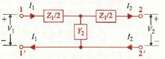 Consider a section of a uniform transmission line of length , characteristic impedance Z 0 , and propagation constant between terminal pairs 1- 1' and 2- 2' shown in Fig. 9- 44(a). Let ( V 1 , I 1 ) and ( V2 , I2) be-the phasor voltages and phasor currents at terminals 1-1' and 2- 2', respectively. (a) Use Eqs. a and b to write the equations relating Let ( V 1 , I 1 ) and ( V2 , I2) in the form Equation (a): Determine A, B, C, and D, and note the following relations: Equaion(b): A= D Figure: Figure (a): A line section of length . Figure (b) : An equivalent two-port symmetrical T-network. And Equation (C): AD - BC =1. b) Because of Eqs. a, b, and c, the line section in Fig (a) can be replaced by an equivalent two-port symmetrical T-network shown m Fig(b). Prove that and