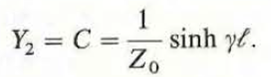 Consider a section of a uniform transmission line of length , characteristic impedance Z 0 , and propagation constant between terminal pairs 1- 1' and 2- 2' shown in Fig. 9- 44(a). Let ( V 1 , I 1 ) and ( V2 , I2) be-the phasor voltages and phasor currents at terminals 1-1' and 2- 2', respectively. (a) Use Eqs. a and b to write the equations relating Let ( V 1 , I 1 ) and ( V2 , I2) in the form Equation (a): Determine A, B, C, and D, and note the following relations: Equaion(b): A= D Figure: Figure (a): A line section of length . Figure (b) : An equivalent two-port symmetrical T-network. And Equation (C): AD - BC =1. b) Because of Eqs. a, b, and c, the line section in Fig (a) can be replaced by an equivalent two-port symmetrical T-network shown m Fig(b). Prove that and
