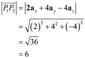 (a) Consider the points as . Write the expression for the vector, . Write the expression for the vector, . Calculate the vector, . Calculate the magnitude of the vector, . Therefore, the length of the line joining , is . (b) Consider a point as shown in Figure 1 and draw a perpendicular from this point to line which meets at point . Figure 1 The perpendicular distance from the point to the line is , which equals . Therefore, …… (1) Write the expression for the vector, . Calculate the vector, . Substitute the known values in equation (1). Therefore, the perpendicular distance from to the line, is .