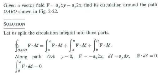 Find the clockwise circulation of the vector field F given in Example 2-14 around a square path in the xy -plane centered at the origin and having four units on each side ( 2 x 2 and 2 y 2). Example