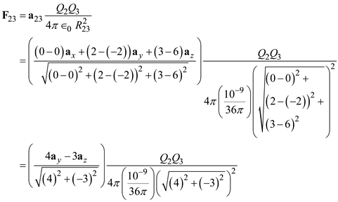 The point charge is located at . The point charge is located at . The test charge is placed at . Determine the force on due to Determine the force on due to . Determine the total force on due to and (a) If the total force on test charge will have no y-component, then the coefficient of must be zero. Thus the relation between and if the total force on test charge will have no y-component is . (b) If the total force on test charge will have no z-component, then the coefficient of must be zero. Thus the relation between and if the total force on test charge will have no y-component is .