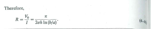 Refer to the flat conducting quarter-circular washer in Example 4-4 and Fig. 4-4. Find the resistance between the curved sides.