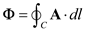 The relation between the vector magnetic potential and magnetic flux through a given area is stated by an equation: Clearly from this expression, the circulation of the vector magnetic potential around in any closed area is equal to the total magnetic flux which is passing through the enclosed area path.