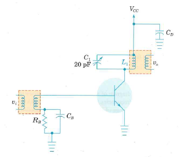 The circuit in Figure 2.46 represents a frequency multiplier. If the input frequency is 10 MHz and the circuit operates as a tripler, calculate the value of L 1.     Figure 2.46