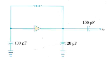 The circuit in Figure 2.47 shows an oscillator. (a) Name the type of oscillator. (b) Should the amplifier be inverting or noninverting Explain why. (c) For the circuit to oscillate, what is the minimum gain the amplifier could have  (d) What value should L have if the operating frequency is to be 5 MHz      Figure 2.47    