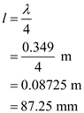 a) A quarter wave monopole antenna has antenna length (l) equal to of it's wavelength ( ). (i) The center of cellular radio band has a frequency . Calculate the wavelength . The length of antenna is, Thus, the length of the antenna is . (ii) The center of a PCS band has a frequency . Calculate the wavelength . The length of antenna is, Thus, the length of the antenna is . b) The receiver antenna flux density or power density is, Here, is the Power Transmitted is the Transmitter Gain R is the Distance between transmitter and receiver Thus for the same transmitted power , power density at the receiver antenna is same for both the cellular network and PCS (provided the gain of transmitters is also same). However the actual power received varies as a square of wavelength. According to the following formula Received Power Here, is the Effective area of antenna F is the Power Density Therefore, the formula for radiated power gets modified as follows Here, D is the Diameter of the antenna c) If at the receiver flux density is same then the receiver power is directly proportional to the antenna aperture. Received Power And Effective area of antenna is, . Assume receiver power and wavelength for cellular frequency range antenna are and respectively. Similarly, assume power and wavelength of PCS frequency antenna be and respectively. …… (1) Since and that is , thus the antenna with cellular frequency produces a stronger signal at the receiver. Convert equation (1) to decibels. Thus, the power received by a cellular antenna is greater than the power received by the PCS antenna by .
