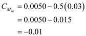 The expression for the moment coefficient about the center of gravity is expresses as follows, Here, and are the moment coefficient about the center of gravity and about the aerodynamic center respectively, , and are the lift coefficient, coordinates of the center of gravity in fractions of chord length and distance of aerodynamic center from the leading edge. Rearrange the above expression of in terms of is as follows, The aerodynamic center lies chord length ahead of the center of gravity. Thus, the value of is expresses as, Now, the moment coefficient about the aerodynamic center is calculated as follows: Substitute for , for and for in the above rearranged expression of and solve, Therefore, the moment coefficient about the aerodynamic center is .