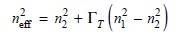 Approximate expressions for the transverse and lateral optical-field confinement factors T and L , respectively, in a Fabry-Perot lasing cavity are    And    Where    Here w and d are the width and thickness, respectively, of the active layer, and n 1 and n 2 are the refractive indices inside and outside the cavity, respectively. ( a ) Consider a 1300-nm InGaAsP laser diode in which the active region is 0.1 µ m thick, 1.0 mm wide, and 250 µ m long with refractive indices n 1 = 3.55 and n 2 = 3.20. What are the transverse and lateral optical- field confinement factors ( b ) Given that the total confinement factor is = T L , what is the gain threshold if the effective absorption coefficient is = 30 cm 1 and the facet reflectivities are R 1 = R 2 = 0.31