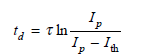When a current pulse is applied to a laser diode, the injected carrier pair density n within the recombination region of width d changes with time according to the relationship    ( a ) Assume is the average carrier lifetime in the recombination region when the injected carrier pair density is n th near the threshold current density J th. That is, in the steady state we have n/t = 0, so that    If a current pulse of amplitude I p is applied to an unbiased laser diode, show that the time needed for the onset of stimulated emission is    Assume the drive current I = JA, where J is the current density and A is the area of the active region. ( b ) If the laser is now prebiased to a current density J B =I B /A, so that the initial excess carrier pair density is n B = J B /qd, then the current density in the active region during a current pulse I p is J=J B + J p. Show that in this case Eq. (4.50) results.