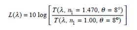 Consider a connector in which the fibers have angled end faces and core refractive indices n 0 = 1.470, as shown in Fig. 5.23. Assume the gap s = 1 m and the face angle = 8°. The connector experiences no loss when the gap is filled with an index-matching material that has n 1 = 1.470. Thus, use the relationship    to plot the throughput loss with an air gap ( n 1 = 1.0 for air) as a function of wavelength for 700 nm 1 1800 nm.